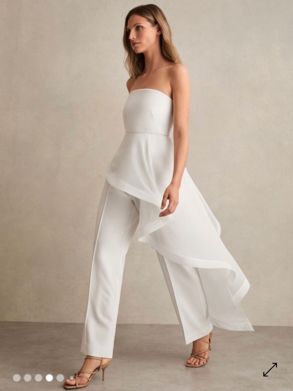 Rhiannon Silk Ruffle Bandeau Wide-Leg Jumpsuit in Ivory